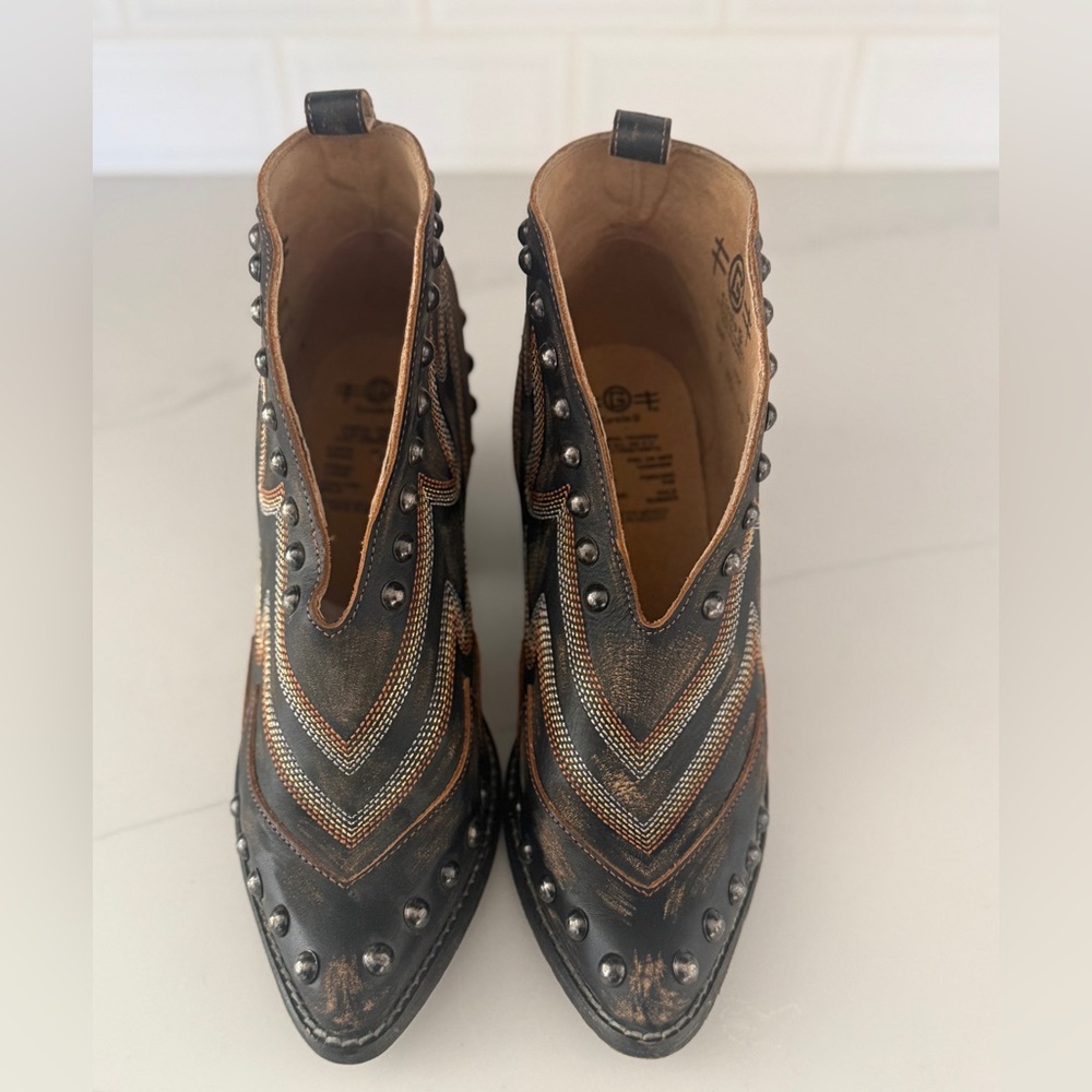 Studded Black Ankle Boots with Unique Stitching - Picture 2 of 5